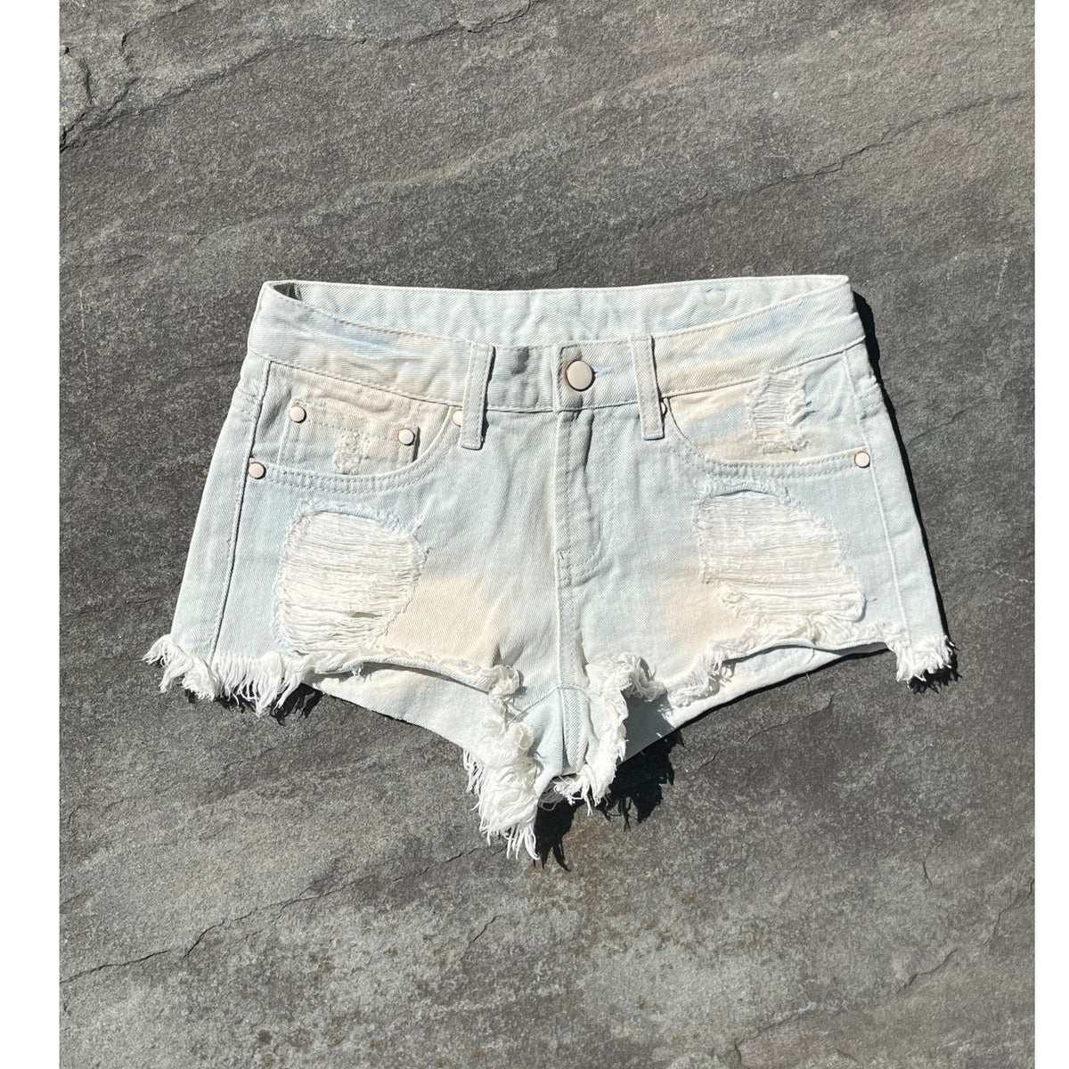 Vtg Lip Service Bleached Distressed Denim Shorts Y2K Low Rise Cut Offs 25 26