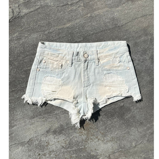 Vtg Lip Service Bleached Distressed Denim Shorts Y2K Low Rise Cut Offs 25 26
