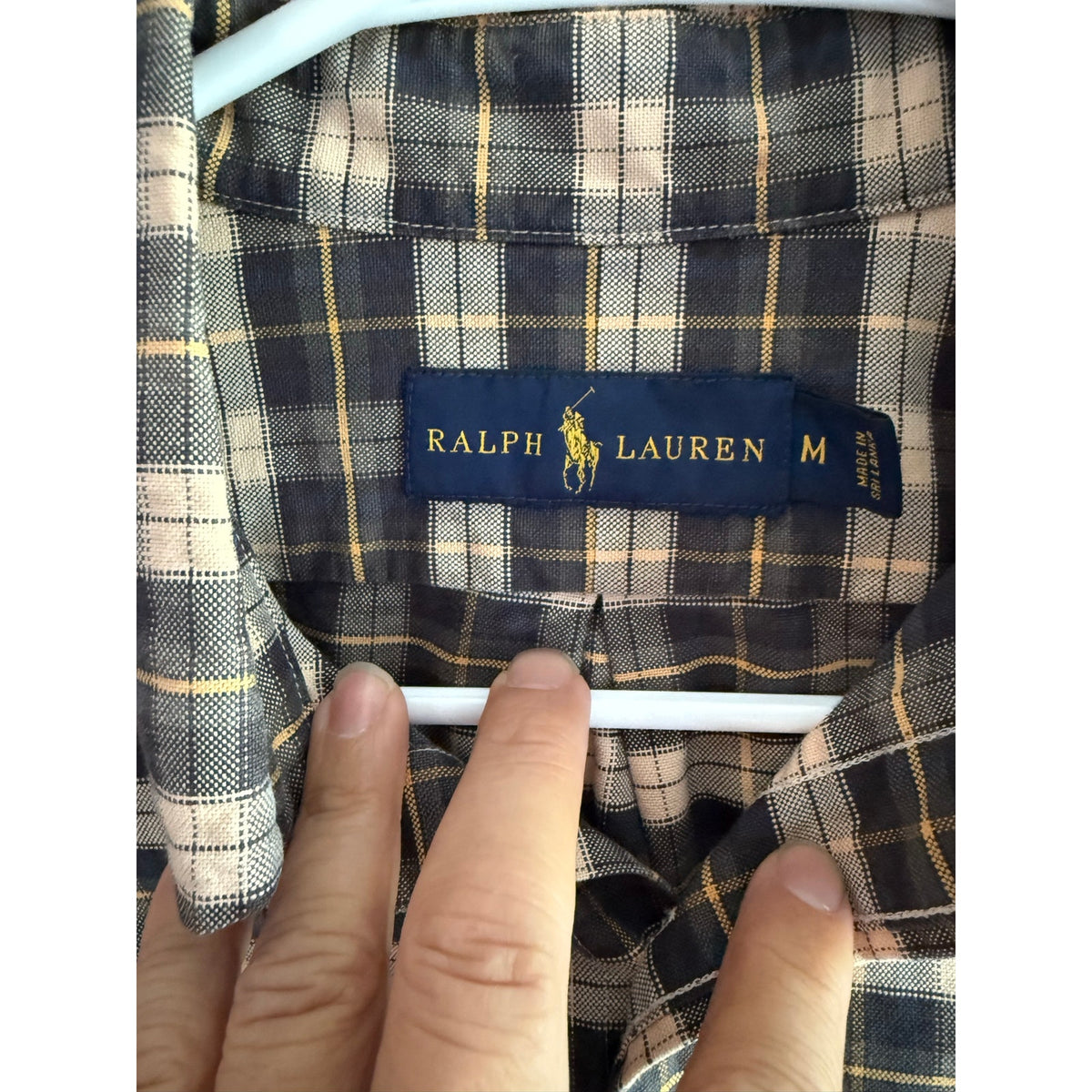 Polo Ralph Lauren Plaid Gold Brown Medium Button Down Flannel Shirt
