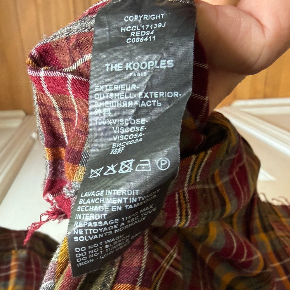 The Kooples Women’s Small Plaid Distressed Flannel Shirt Raw Hem Multi-Color EUC
