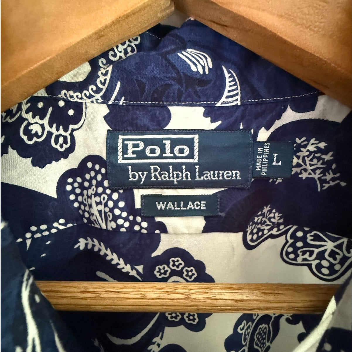 Vintage Polo Ralph Lauren Wallace White shirt with Blue paisely Men's