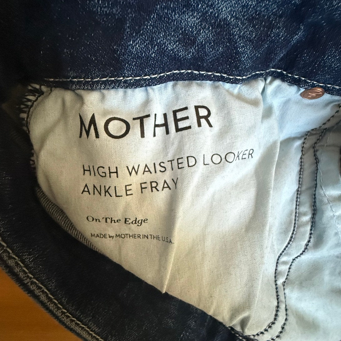 MOTHER High Waisted Looker Ankle Fray Jeans On The Edge Wash 32 EUC