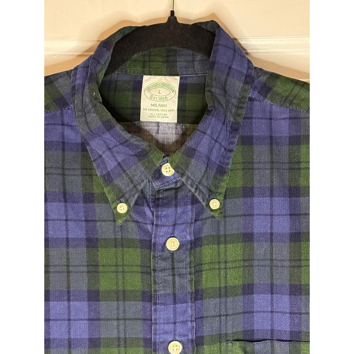 Brooks Brothers Men’s Green/Blue Plaid Button Down Shirt Size Large