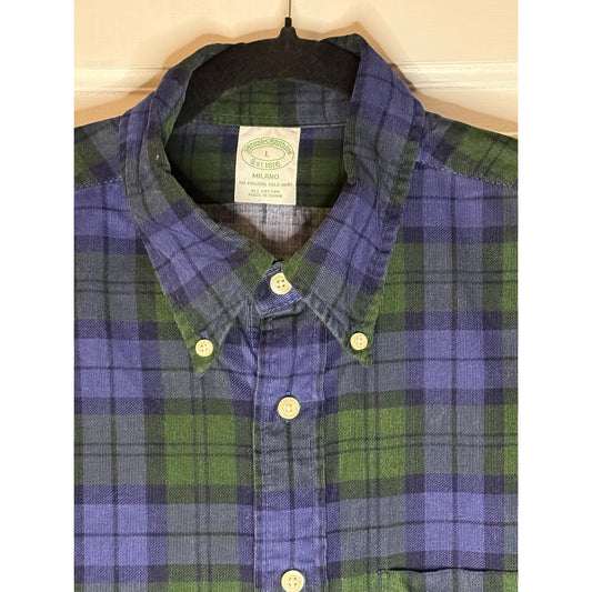 Brooks Brothers Men’s Green/Blue Plaid Button Down Shirt Size Large