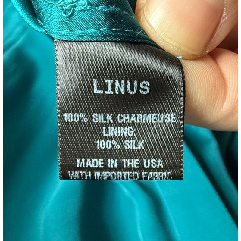 Linus Emerald Green 100% Silk Mini Dress - Balloon Sleeve EUC Size 4