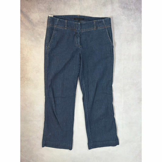 Theory Pants Womens 4 Blue Denim Wide Leg Trouser Low Rise Flap Pocket Crop EUC