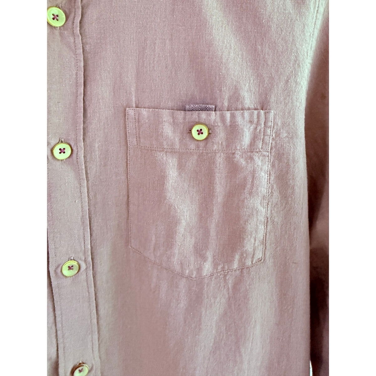 Ted Baker Mens 2 S Pink Linen Button Down Shirt Long Sleeve Pocket Casual Preppy
