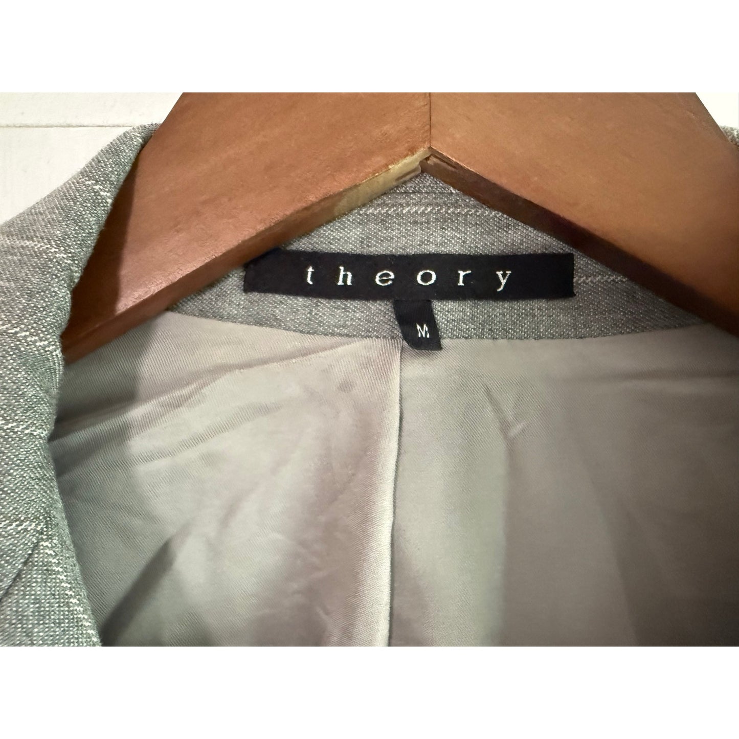Theory Blazer 2 XS S Medium Gray White Pinstripe Wool Cotton Suit Jacket Made USA