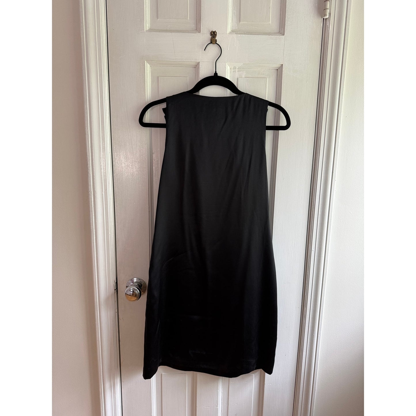 ECI New York 100% Silk Black Dress Ruffle Beaded Neckline Sleeveless EUC