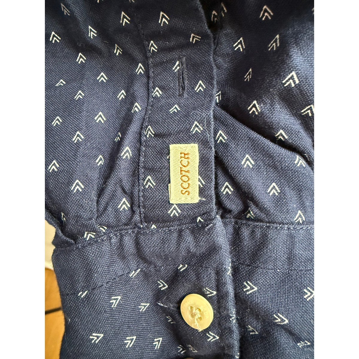 Scotch & Soda Mens Button Down Shirt Navy Blue Mountain Pattern Medium