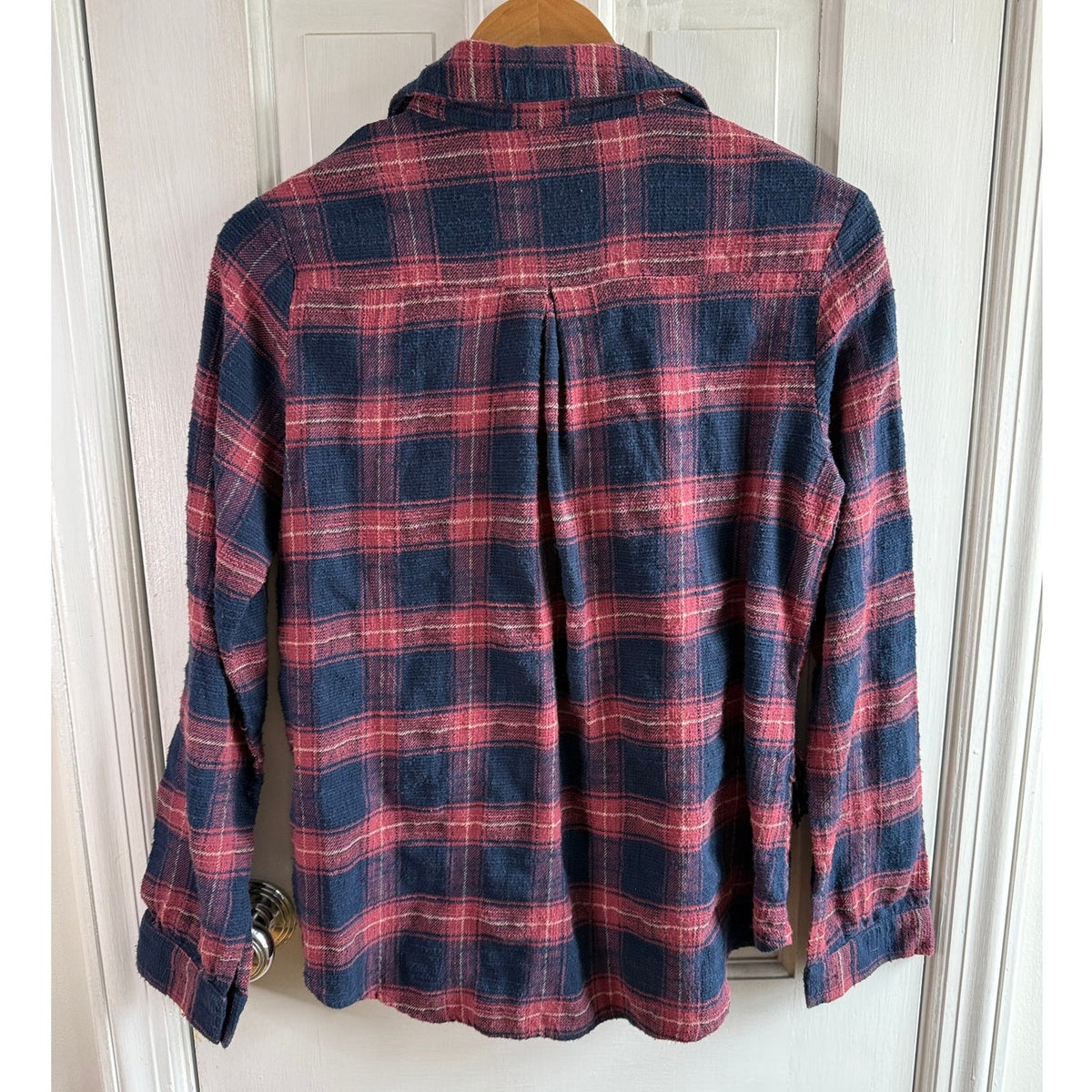 Heartloom Peche Plaid Fringe Button Down Shirt - Red/Navy - X-small - EUC