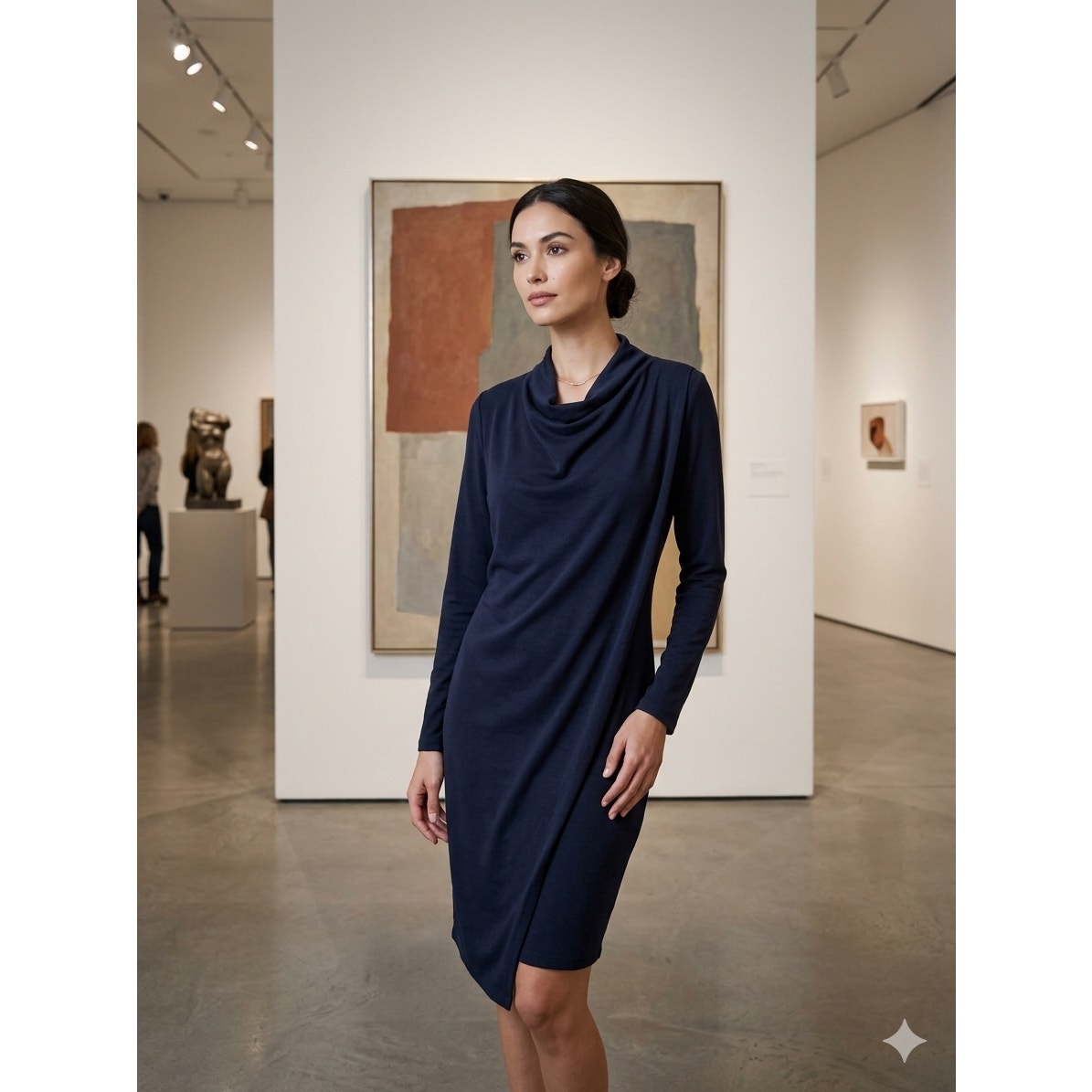 COS Navy Blue Draped Front Cowl Neck Long Sleeve Tunic Mini Dress XS EUC