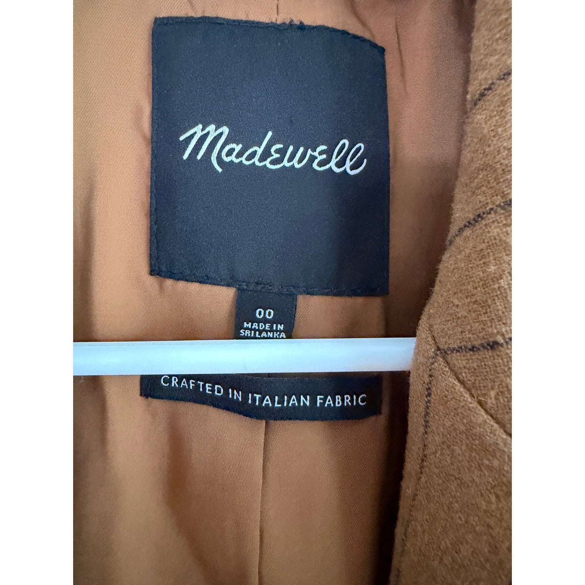 Madewell Women's Camel Brown Pinstripe Italian Wool Blazer Size 00