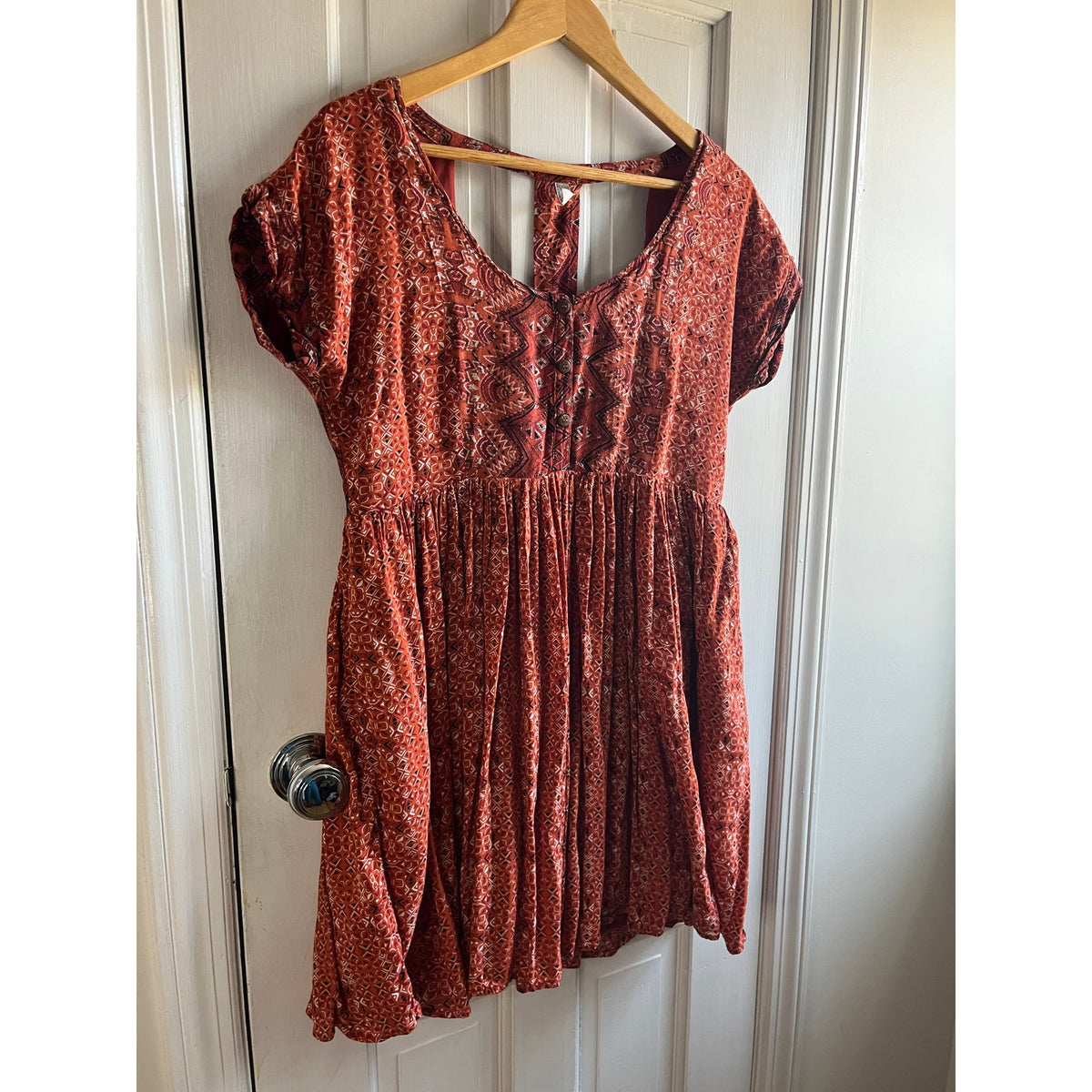 Free People Sundown Babydoll Dress S/P 🧡 Aztec Orange Boho Mini