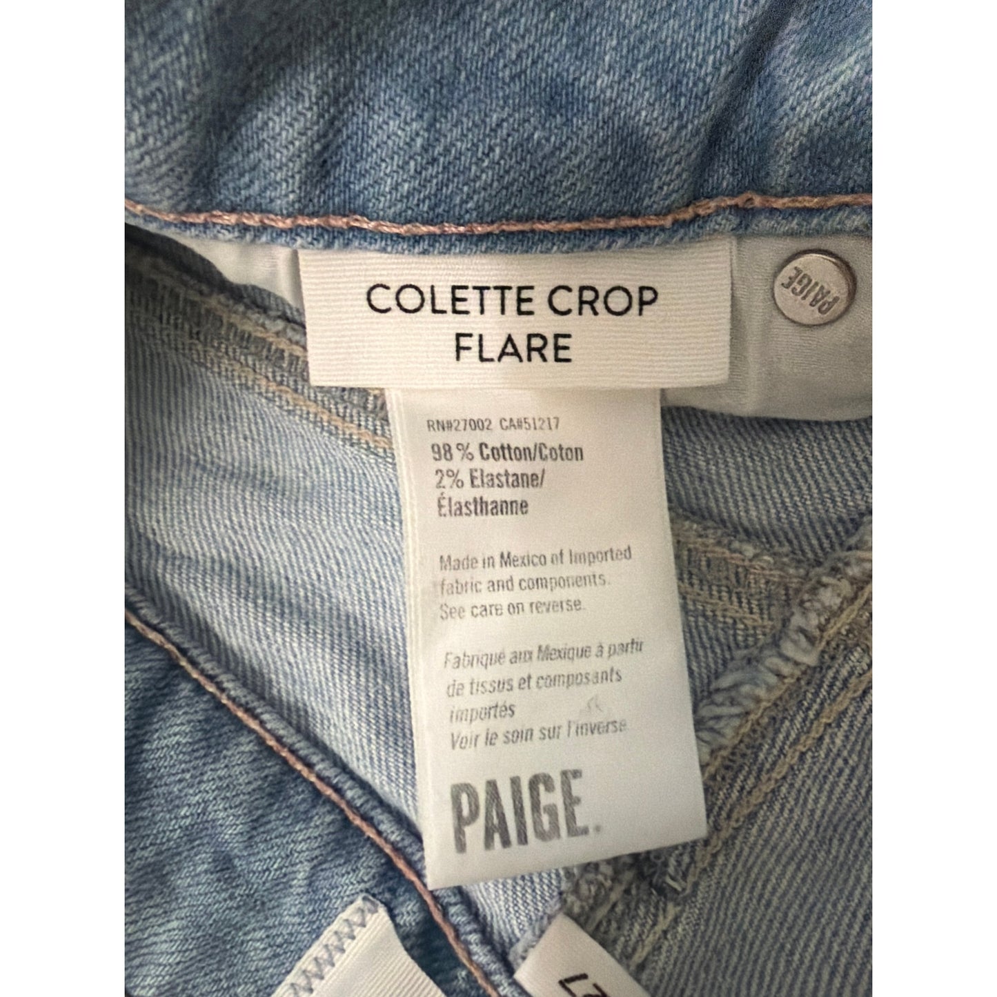 Paige Size 27 Light Wash Collette Cropped Flare Jean