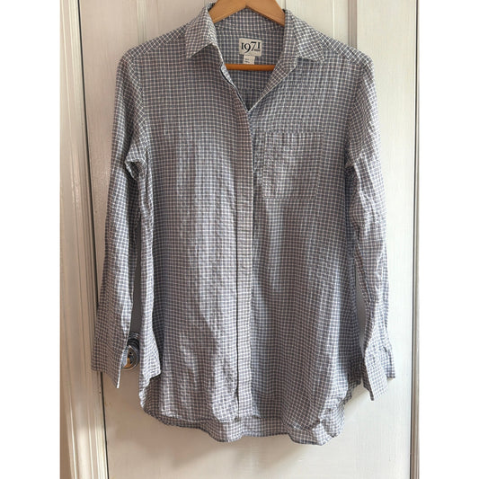 Rails Britt Plaid Cap Sleeve Button Down Shirt Rayon Red White Blue Medium M