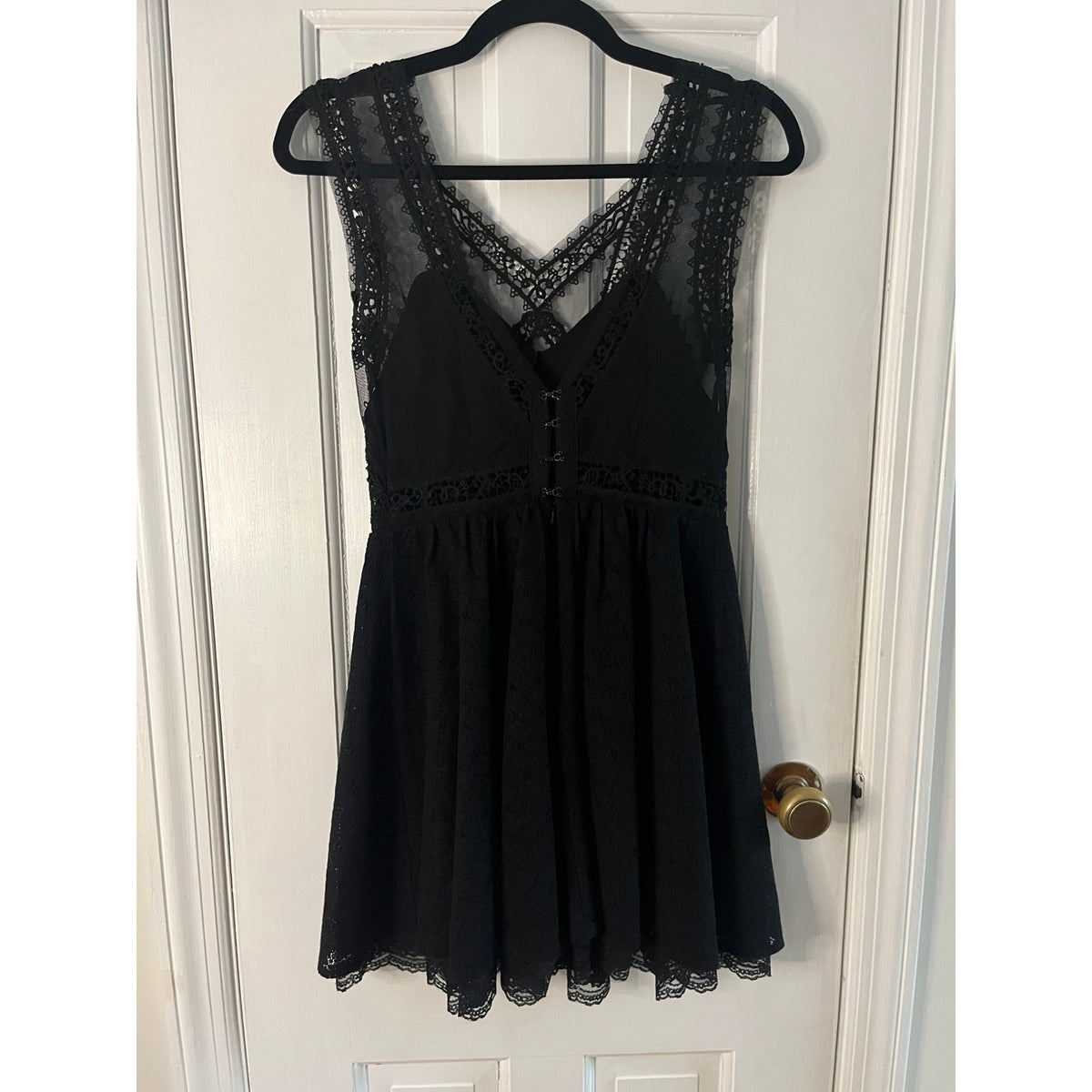 🖤 VTG Free People Black Lace Mini Dress Urban Outfitters Whimsigoth Y2K Sz 2