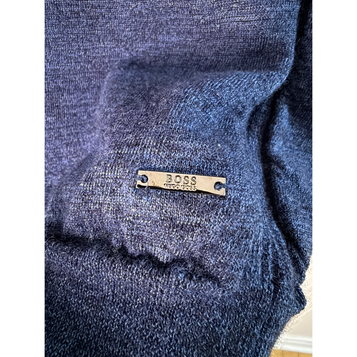 HUGO BOSS Navy Blue Merino-wool sweater in a slim fit Medium
