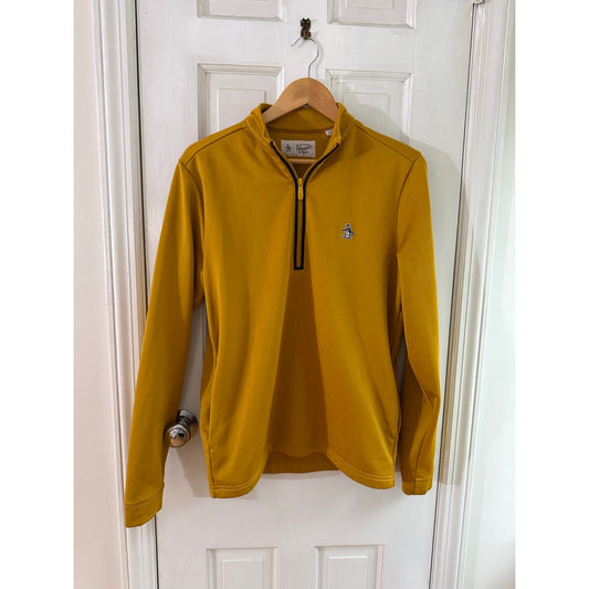 Original Penguin Quarter Zip Pullover Sweater Small Gold Mustard Yellow Striped