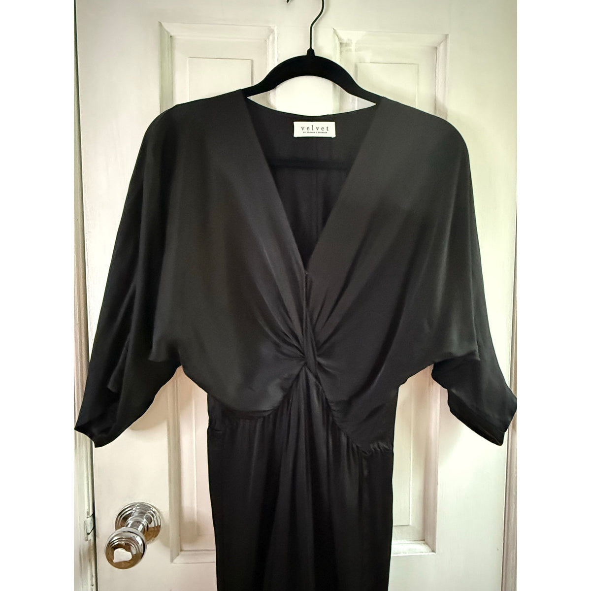Velvet by Graham & Spencer Black Knit Dress Small Made in USA Twist Front EUC