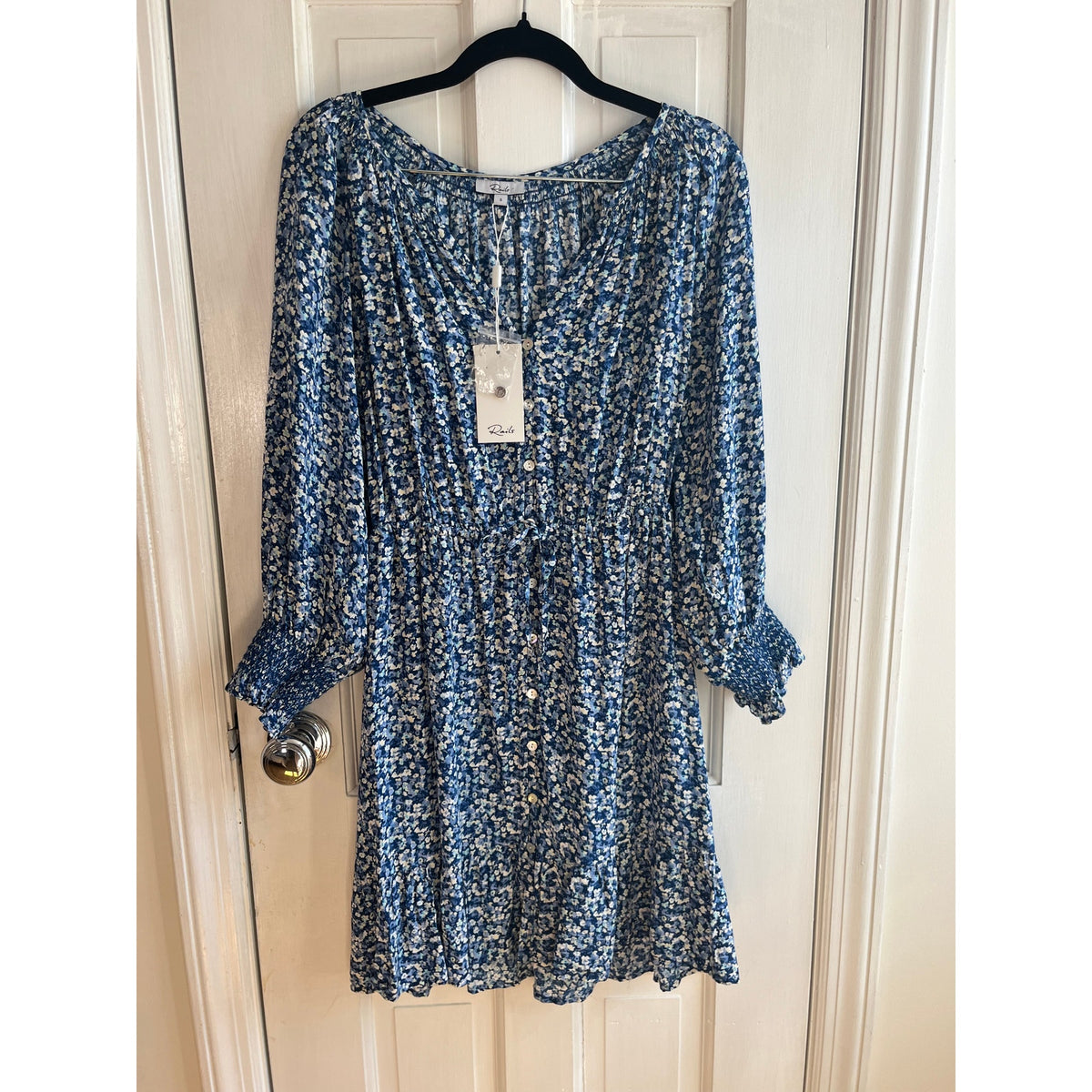 NWT RAILS Eliza Ice Chrysanthemum Blue Floral Button Down Dress - Size S
