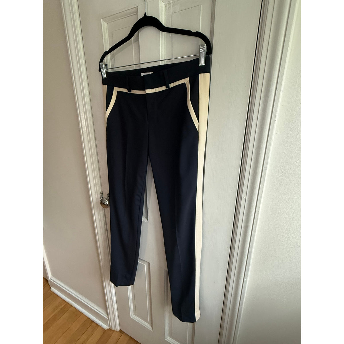 VINCE Navy Black Tuxedo Stripe Wool Blend Trousers Pants Size 2 | EUC Tailored
