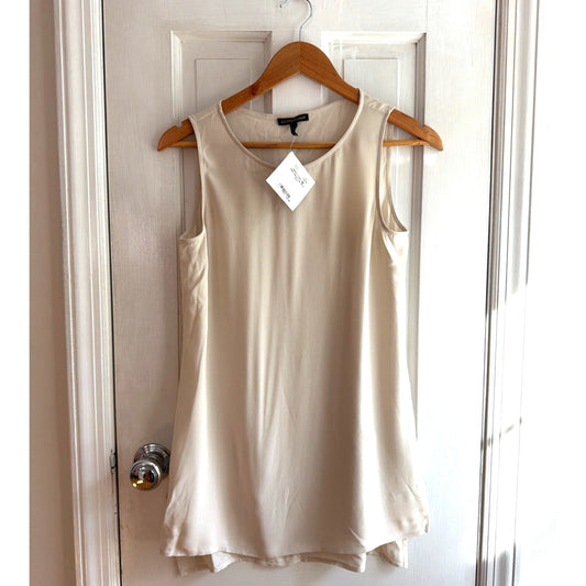Eileen Fisher Green Linen Short Sleeve Button Front Boxy Top Size PS