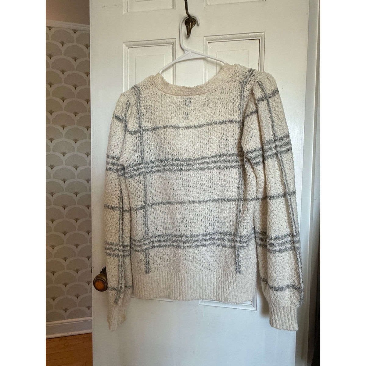 Joie Cardigan Sweater Cream/Gray Strips Size Medium