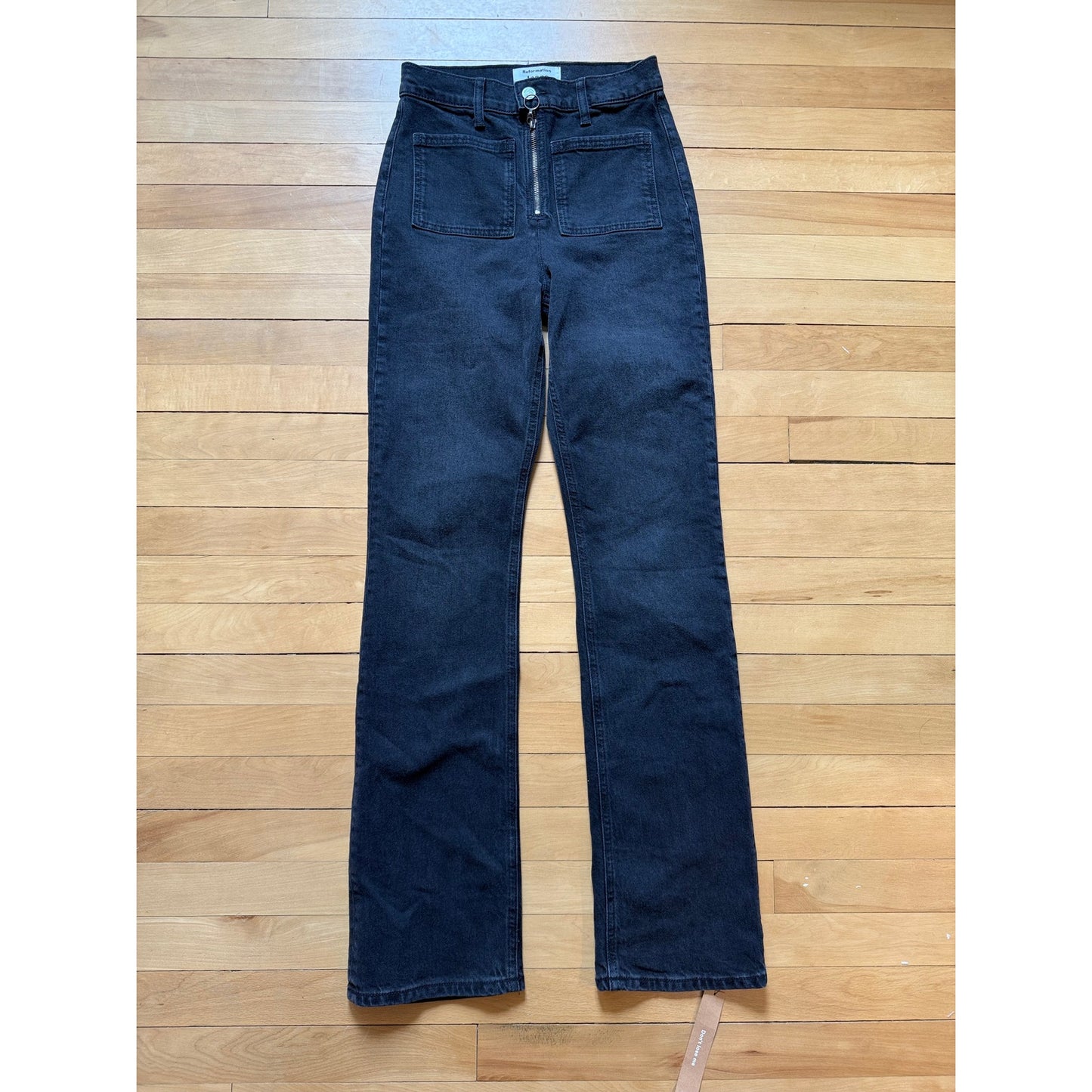 Reformation Black Peyton Zip Ultra High Rise Bootcut Jeans 25 EUC