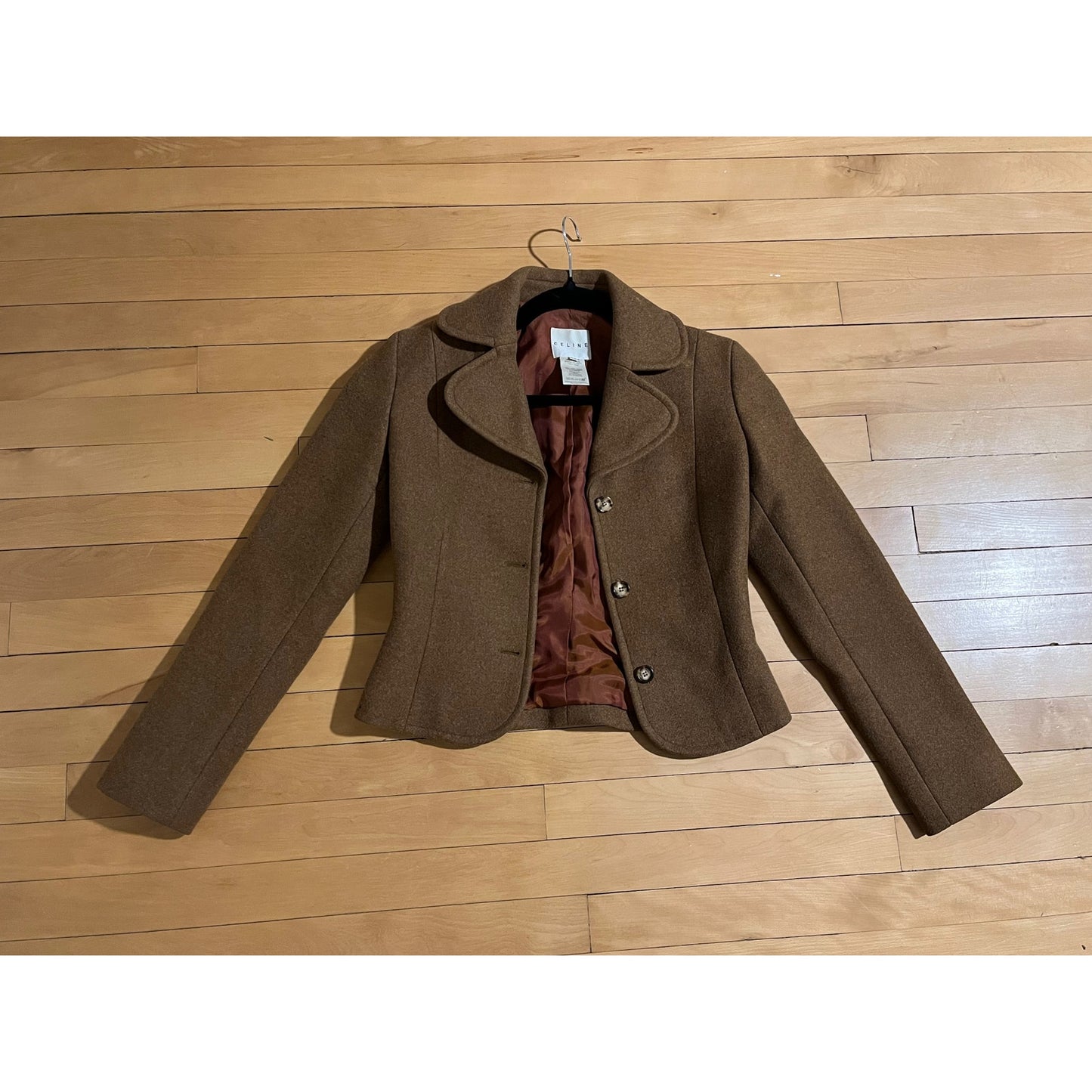 Vintage Celine Brown Wool Cropped Coat - Extra Small
