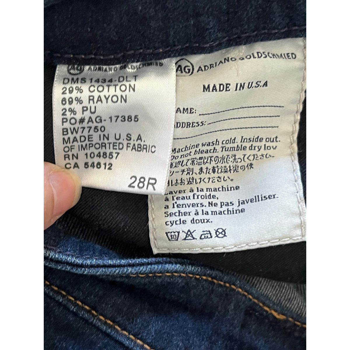 AG The Prima Mid-Rise Cigarette Jeans 28R Soft Stretch Raw Hem Dark Wash EUC