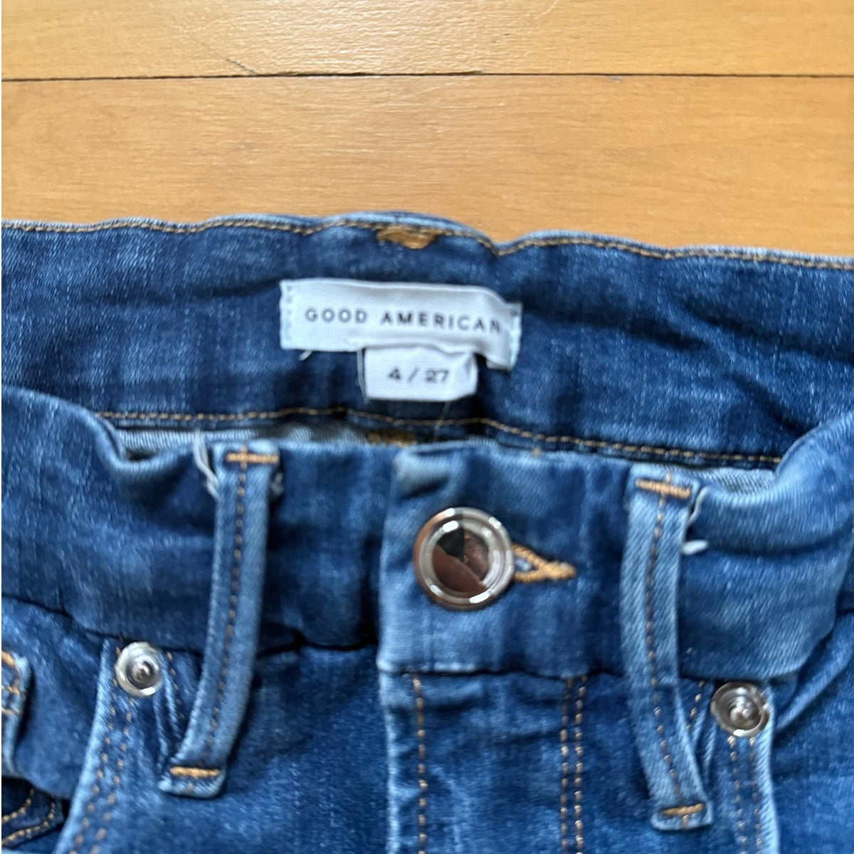 Good American Good Waist Skinny Jeans Blue 4 / 27 Raw Fray Hem High Rise