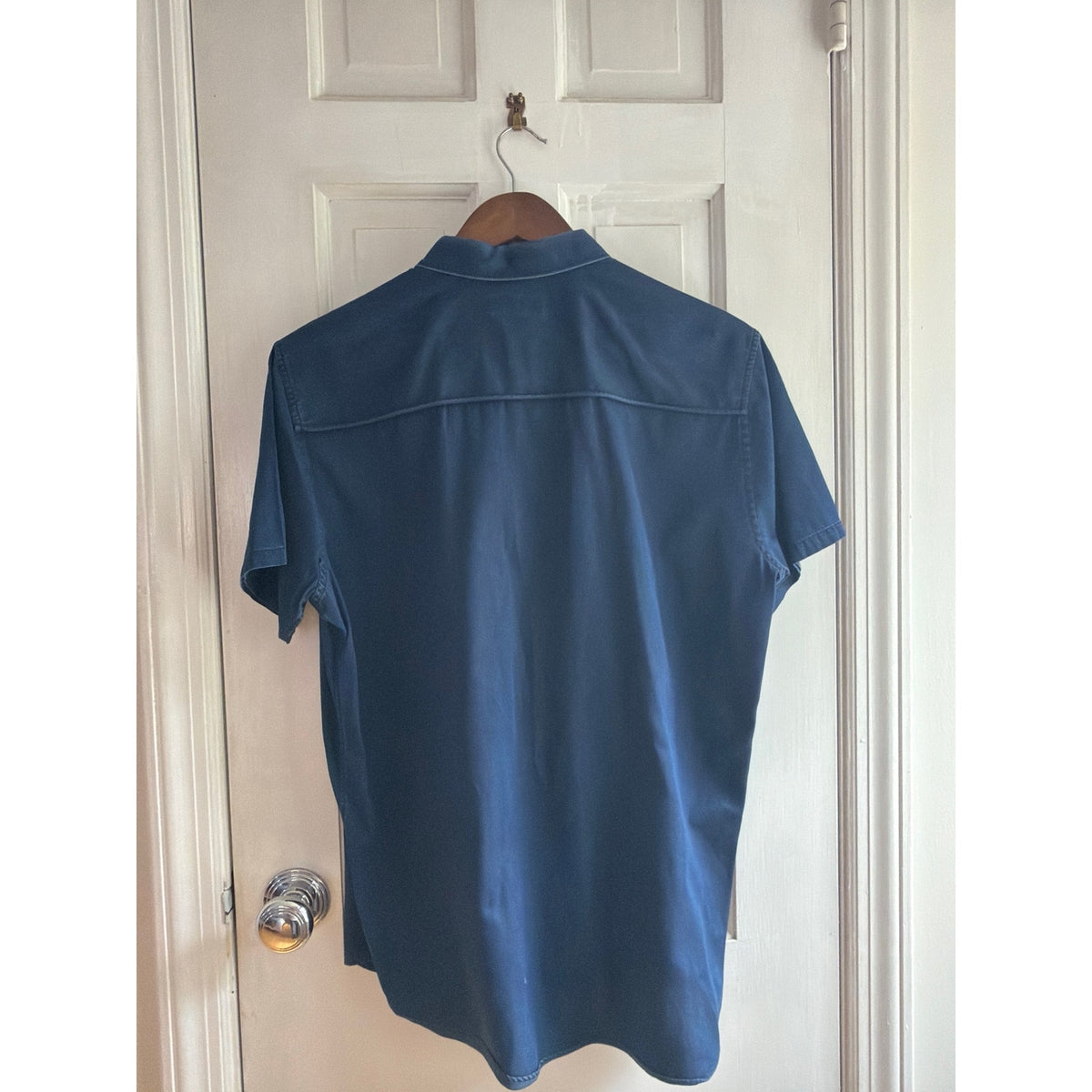 Faherty Mens Large Short Sleeve Organic Button Down Shirt Blue