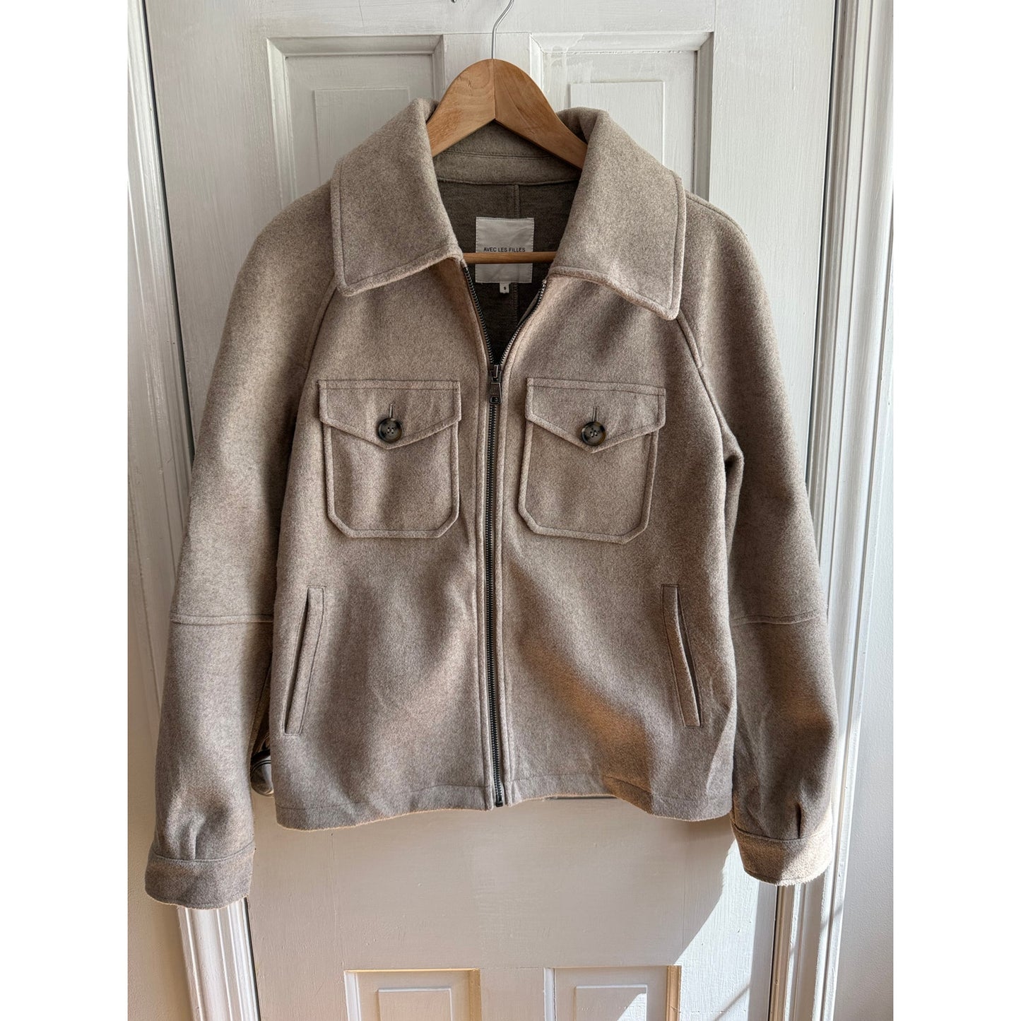 Avec Les Filles Felted Blend Zip-Up Jacket - Beige - Size Petite - EUC