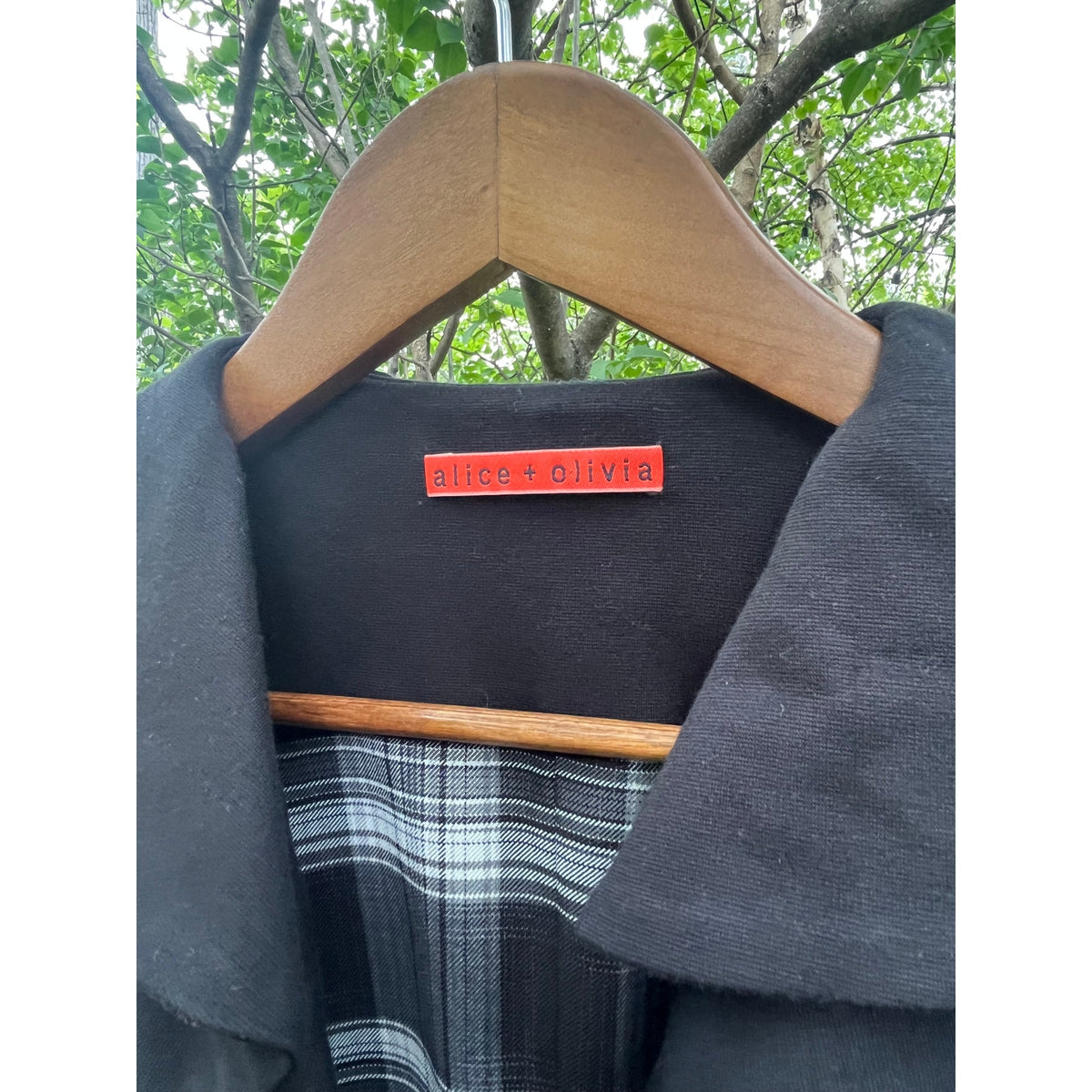 Alice + Olivia Kassidy Ruffle Front Ponte Knit Vest Black Plaid Lining Medium