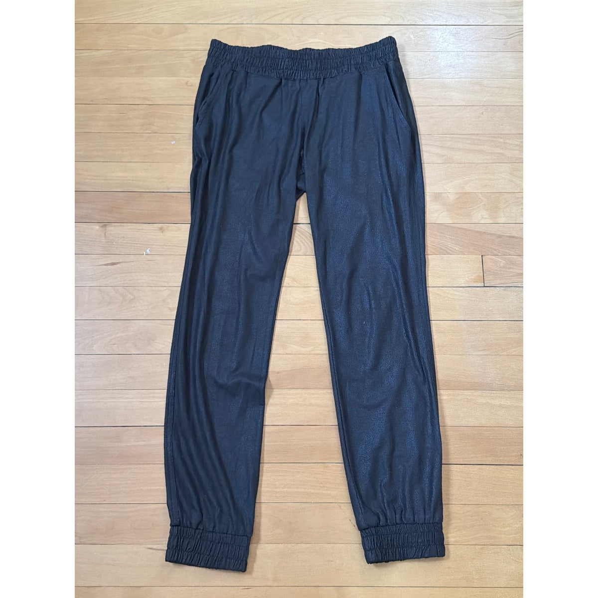 Monrow XS Women's Navy Blue Faux Vegan Leather Scrunch Ankle Sweatpants