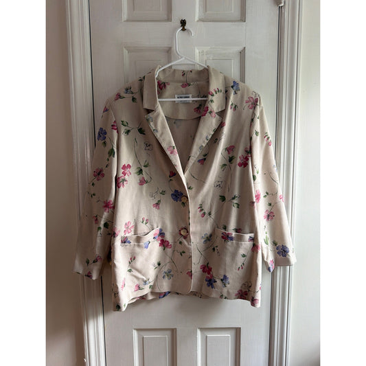 Vintage Alfred Dunner USA Made Floral Print Button Front Blazer Jacket Beige Size 14