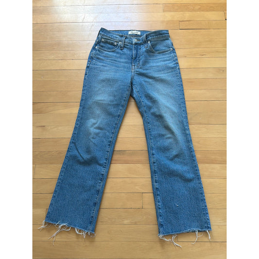 Madewell Size 25 Cali Denim Bootcut Distressed Hem High Rise Jean
