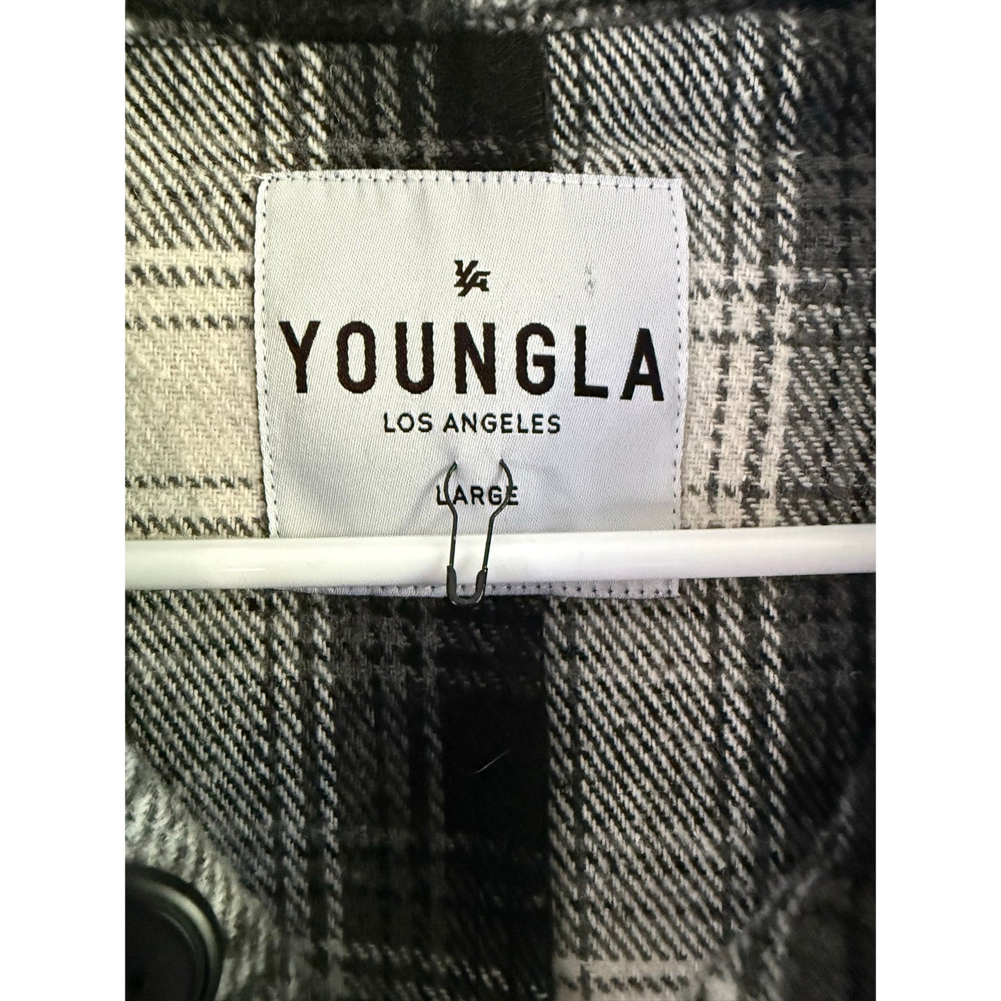 YoungLA Plaid Hoodie Flannel Shirt Black White Mens Large L NWOT Streetwear