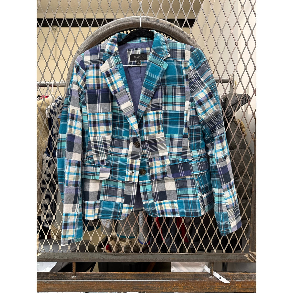 Talbots Women's Size 8 Blue Green Plaid Cotton Blazer Jacket Preppy Classic