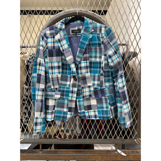 Talbots Women's Size 8 Blue Green Plaid Cotton Blazer Jacket Preppy Classic