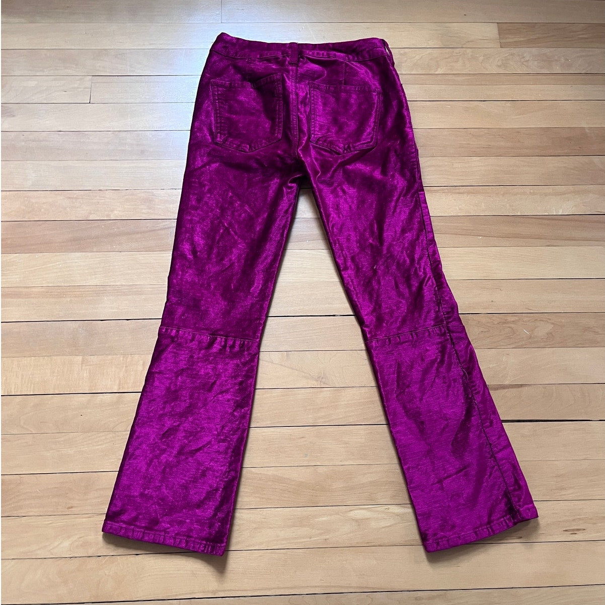 Free People "Speed of Light" Crushed Velvet Flare Pants Size 25 EUC Metallic Pink