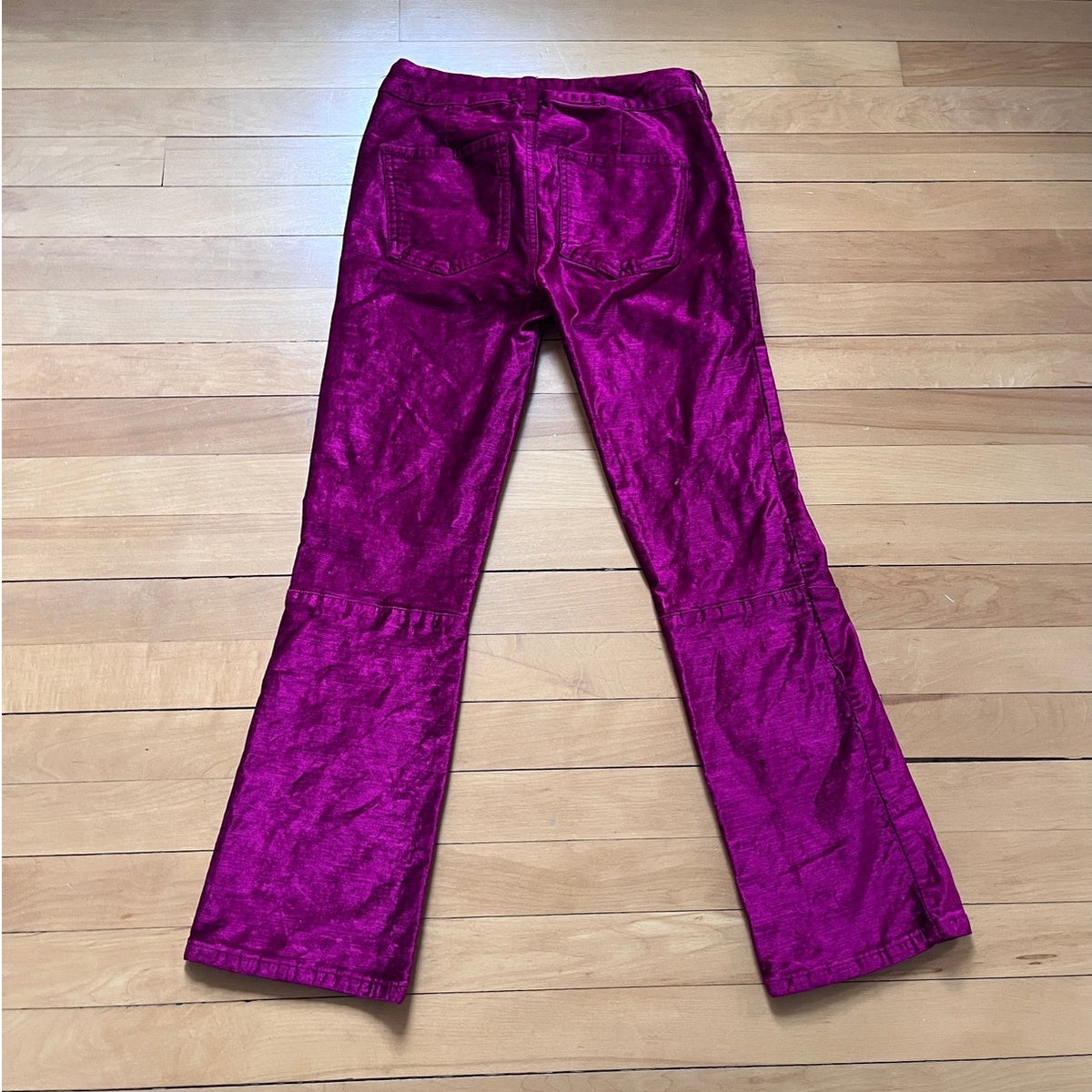 Free People "Speed of Light" Crushed Velvet Flare Pants Size 25 EUC Metallic Pink