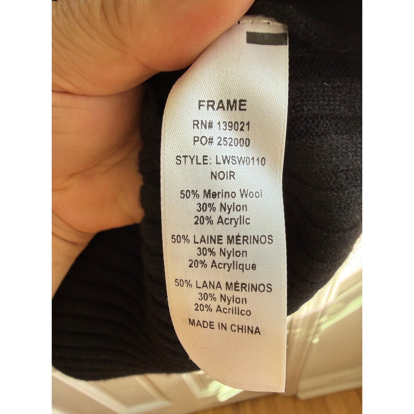 FRAME Noir Black Cut-Out Wool Blend Ribbed Knit Long Sleeve Sweater Medium EUC