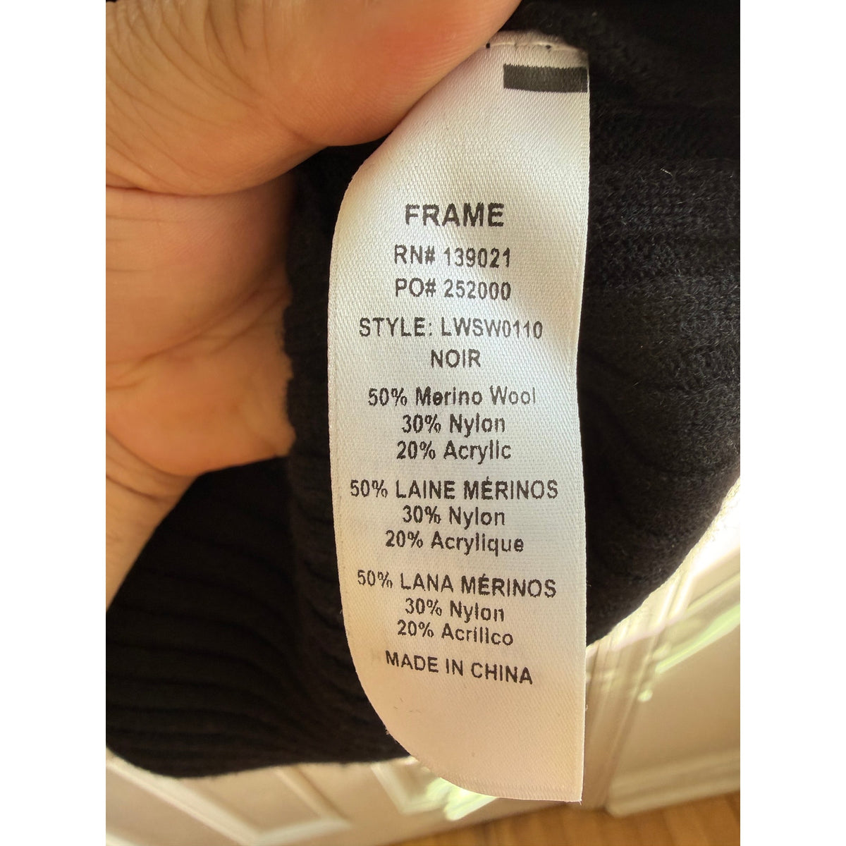 FRAME Noir Black Cut-Out Wool Blend Ribbed Knit Long Sleeve Sweater Medium EUC