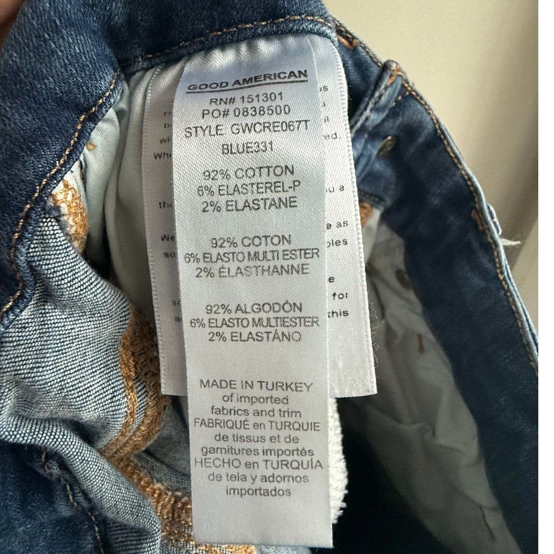Good American Good Waist Skinny Jeans Blue 4 / 27 Raw Fray Hem High Rise