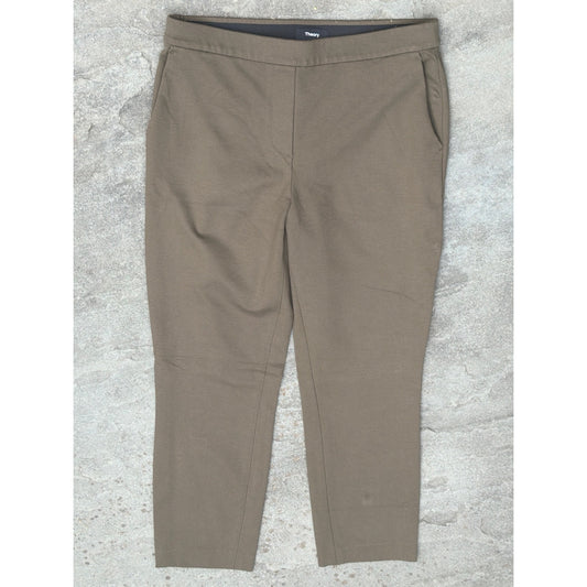 Theory Thaniel K2 Stretch Ankle Pants Womens 6 Taupe Brown Olive Crop Trousers 6