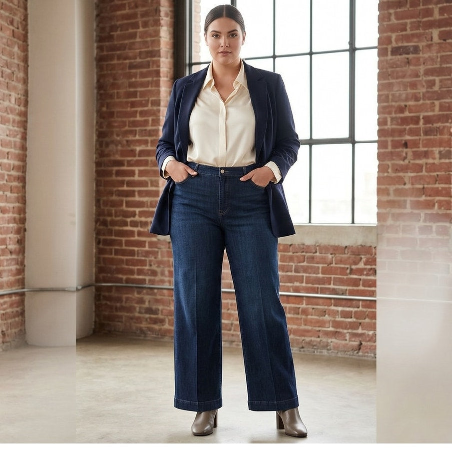 Lafayette 148 Size 18W High Rise Dark Wash Wide Leg Jean