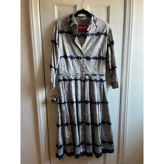 Samantha Sung Audrey Cotton Shirt Dress | Blue & Grey Lace Batik Print | Size 4