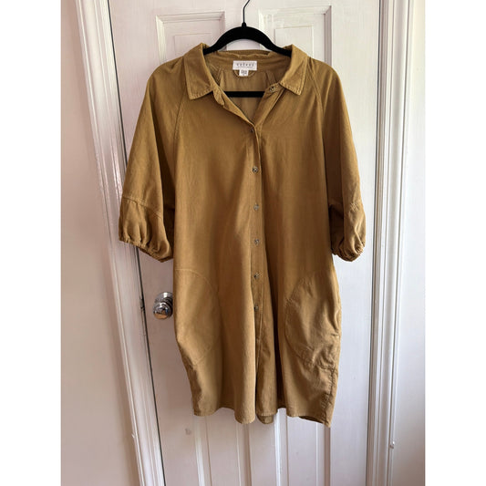 Velvet By Graham & Spencer Yellow Button Puff Sleeve Collar Dress